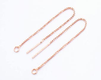 1 pair of 925 Sterling Silver Rose Gold Vermeil Style Ear Threads 60mm.   :pg0544