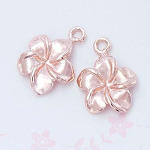 2 of 925 Sterling Silver Rose Gold Vermeil Style Plumeria flower Charms 11 mm. :pg0019 image 3