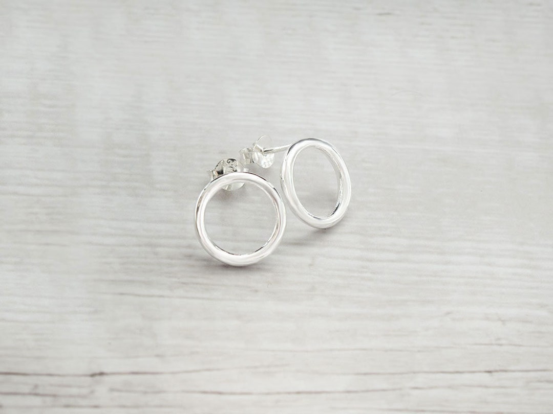 1 Pair of 925 Sterling Silver Circle Stud Earrings 12.5mm