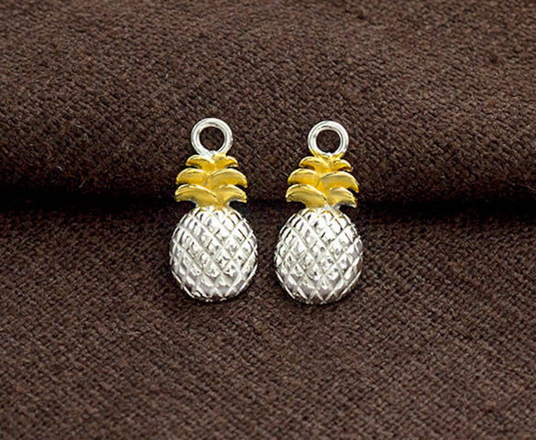 2 of 925 Sterling Silver Pineapple Charms 7x12mm . Two Tone