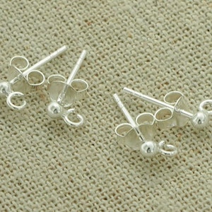 4 pairs of 925 Sterling Silver Post Stud Earrings Findings,  Ball 2.5mm  with Opened Loop :th2169