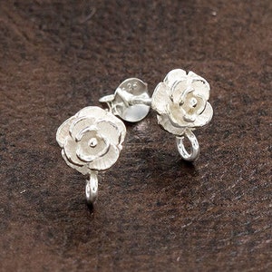 1 pair of 925 Sterling Silver Rose Stud Earrings Post Findings 6.5mm.  :er1193