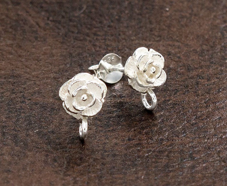 1 Pair of 925 Sterling Silver Rose Stud Earrings Post Findings Etsy