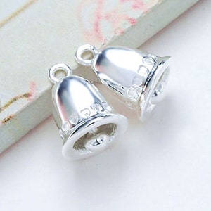 2 of 925 Sterling Silver Bell Charms 8.5x9mm. Polish Finished  :tm0110