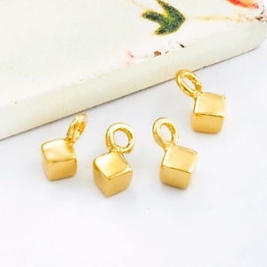 4 of 925 Sterling Silver Gold Vermeil Style Tiny Cube Charms 3 mm. :vm0779