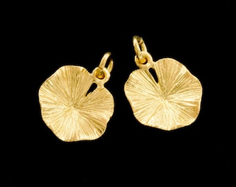 2 of 925 Sterling Silver Gold Vermeil Style Lotus Leaf Charms 14mm.   :vm0712