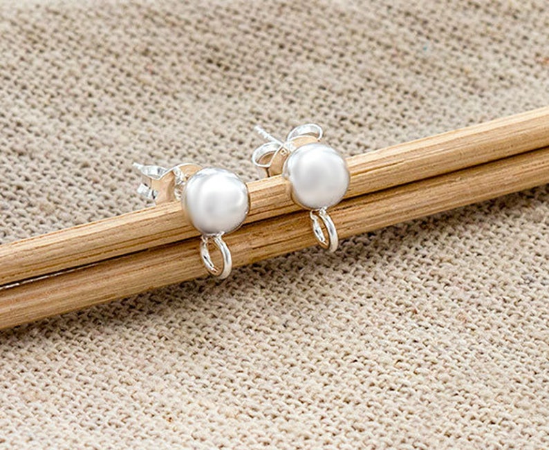 2 pairs of 925 Sterling Silver Post Stud Earrings Findings, 5mm Ball with Opened Loop. :tk0192 image 3