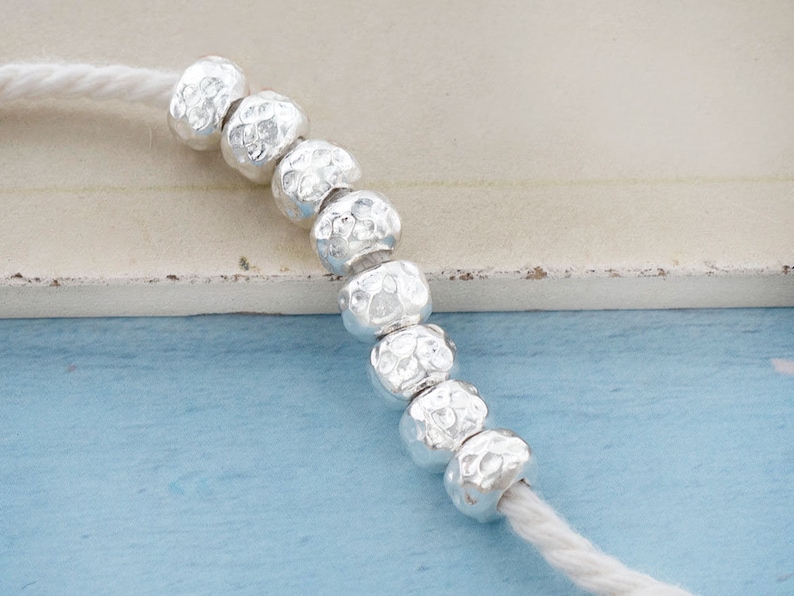 8 of Karen Hill Tribe Silver Hammered Rondelle Beads 7.4x5.3mm. :ka2878 image 3