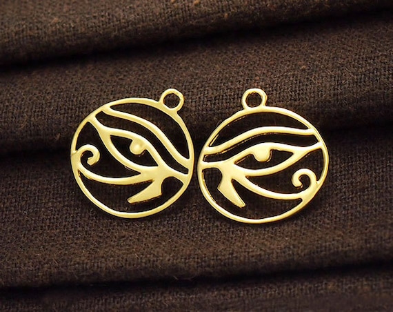 2 of 925 Sterling Silver Gold Vermeil Style Eye Of Horus Charms 16x17 mm.  :vm0609