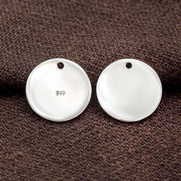 2 of 925 Sterling Silver Round  Disc Tag Charms 12 mm. :tk0205