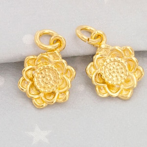 2 of 925 Sterling Silver 24k Gold Vermeil Style Flower Charms 10 mm. :vm0737