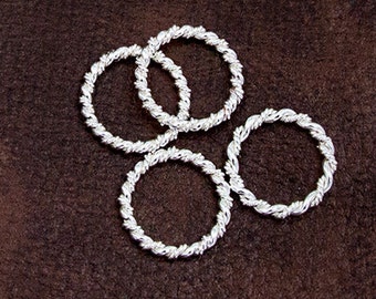 4 of 925 Sterling Silver Twisted Circle Links, Connectors 15 mm. :tk0137