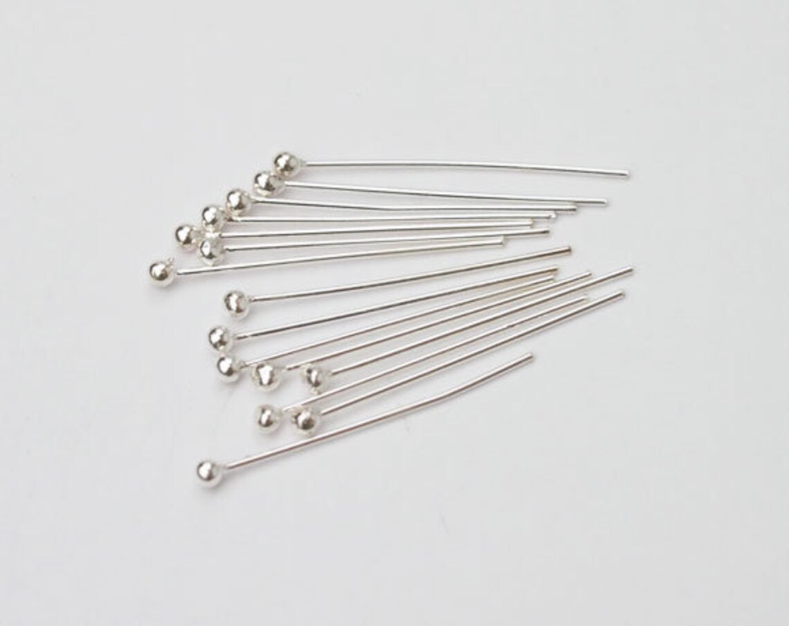 40 of 925 Sterling Silver Head Pins 30x0.5 Mm. 25 AWG Wire Etsy