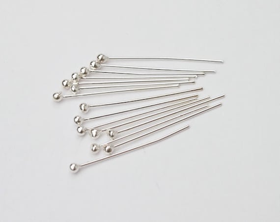 Sterling Silver Flat Head Pins, Silver, 30x0.5mm, Head: 1.5mm
