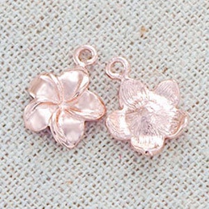 2 of 925 Sterling Silver Rose Gold Vermeil Style Plumeria flower Charms 11 mm. :pg0019 image 4