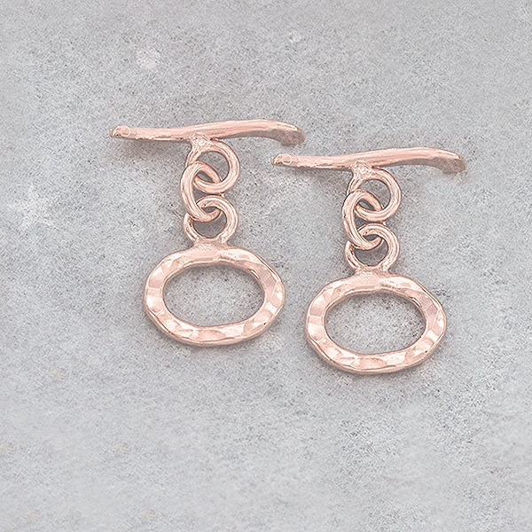 2 of Karen hill tribe Silver Rose Gold Vermeil Style Hammered Toggles 9x12 mm. :pg0861
