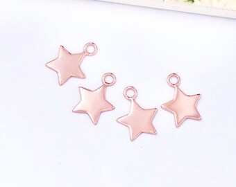 4 of 925 Sterling Silver Rose Gold Vermeil Style Star Charms 10mm.  :pg0340