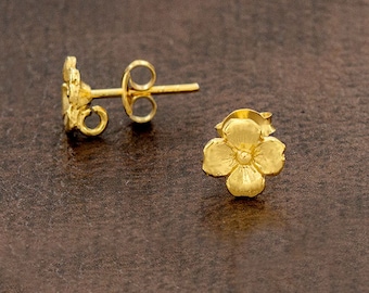 1 Pair of 925 Sterling Silver Gold Vermeil Style  Flower Stud Earrings Post Findings 7mm.  :vm1256