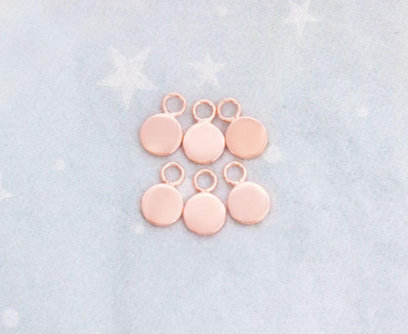 pg0206 Polish Finished 2 of 925 Sterling Silver Rose Gold Vermeil Style Round Disc Tag Charms 10 mm