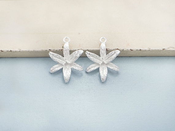 2 of 925 Sterling Silver Lily Flower Pendants 15x17mm. Matte