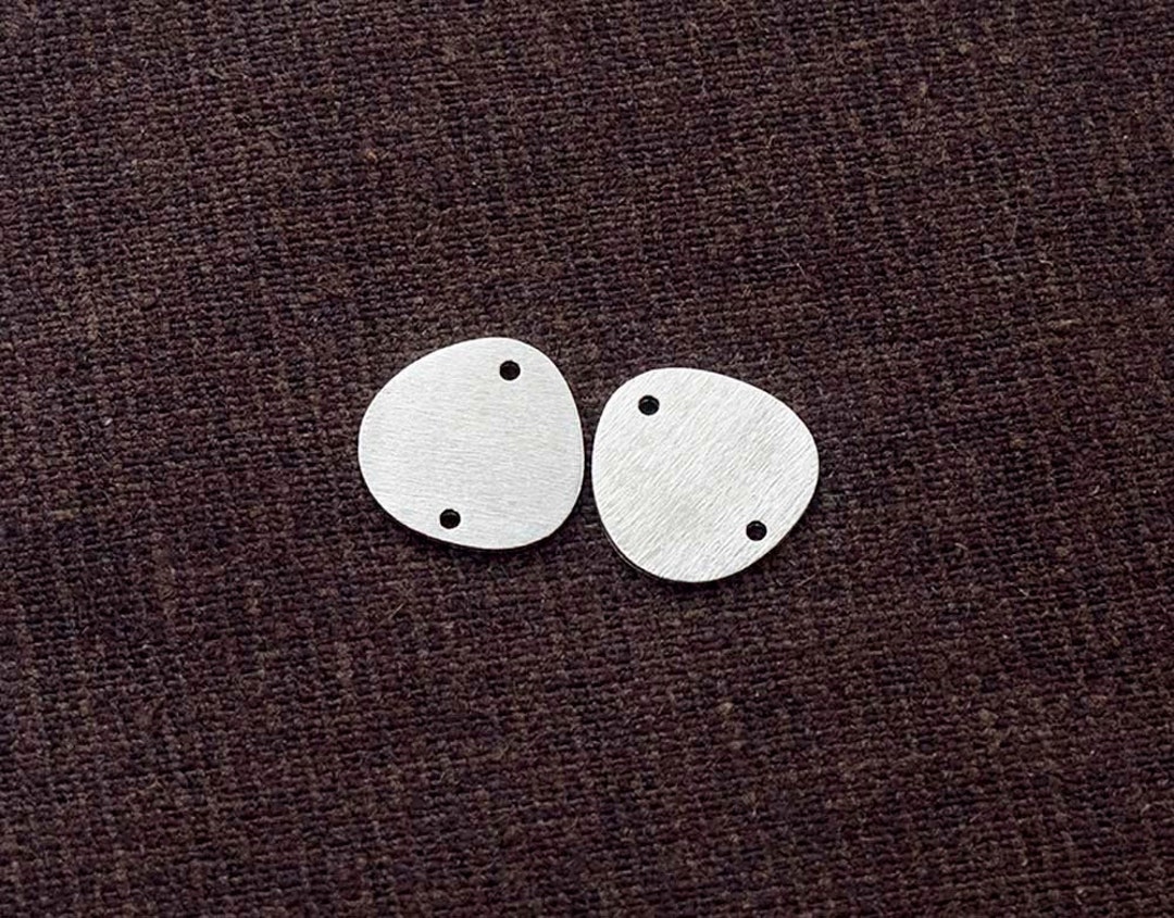 Disk Pebbles 2 of 925 Sterling Silver Pebble Disc Links, Connectors 12.5 Mm. Brush ...