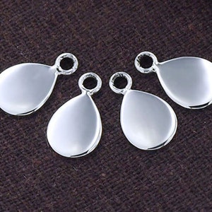 4 of 925 Sterling Silver Tear Drop Tag Charms 7.5x10mm. :tk0056