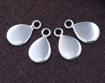 4 of 925 Sterling Silver Tear Drop Tag Charms 7.5x10mm. :tk0056