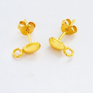 2 Pairs of 925 Sterling Silver Gold  Vermeil Style Oval Earrings Post with opened loop 4x6 mm.  :vm1044