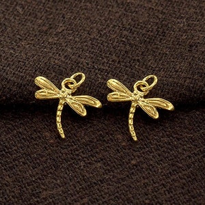2 of 925 Sterling Silver Gold Vermeil Style Small Dragonfly Charms  8x11.5 mm.  :vm1282