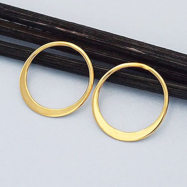 2 of 925 Sterling Silver Gold Vermeil Style Circle Links, Connectors 15 mm. Polish Finished :vm0497