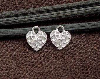 2 of 925 Sterling Silver Heart Charms 8mm. :tm0189