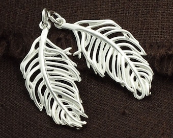 2 of 925 Sterling Silver Feather Pendants 13x28mm. Polish Finished :th2180