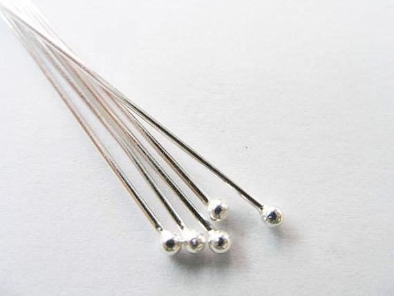 50 Pieces Head Pins 925 Sterling Silver One Ball PIN 50 mm Long 22 Gauge Wire 