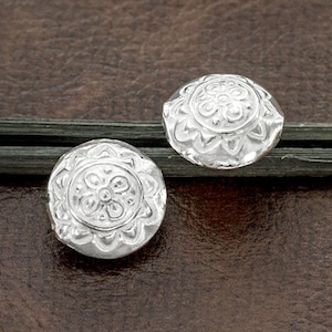 2 of Karen Hill Tribe Silver Imprinted Puffy Lentil  Beads  14mm. :ka4449