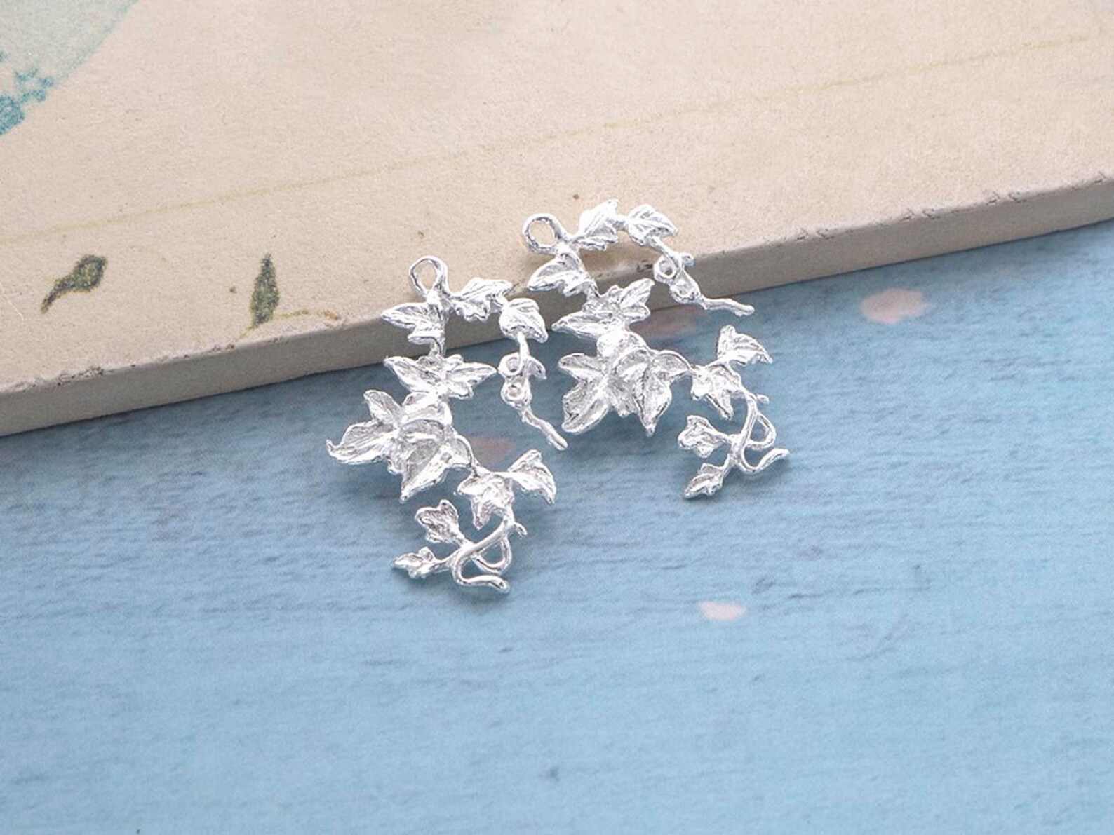 2 of 925 Sterling Silver Ivy Charms 15x23mm.delicate Charms - Etsy