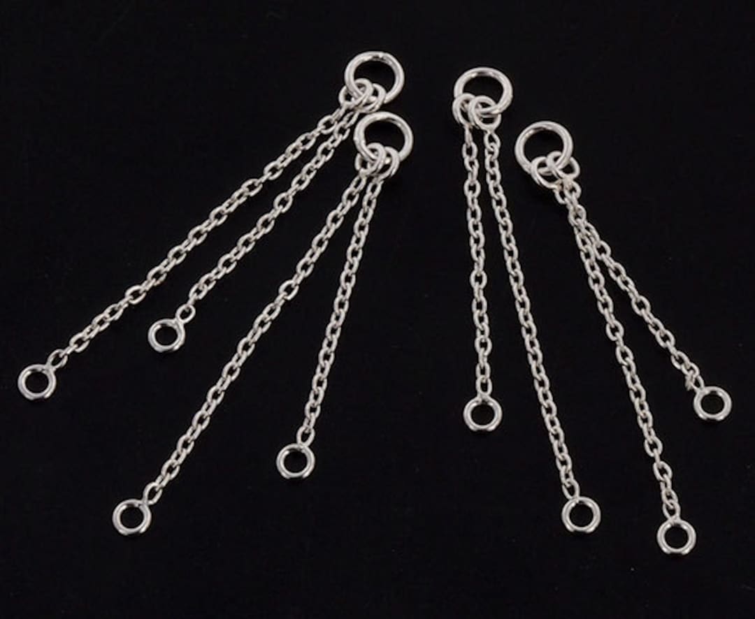 2 Pairs of 925 Sterling Silver Dangling Chain Connectors 20