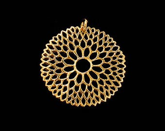 1 of 925 Sterling Silver Gold  Vermeil Style Filigree Flower Pendant 30mm. Polish Finish   :vm1188