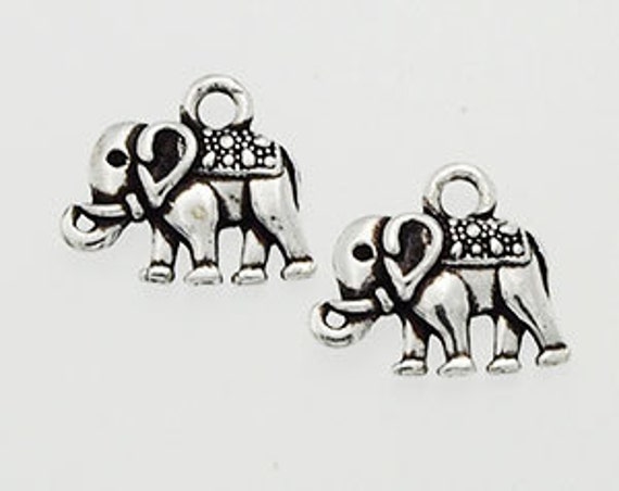 925 Sterling Silver 2 Elephant Charms 8x12 mm.