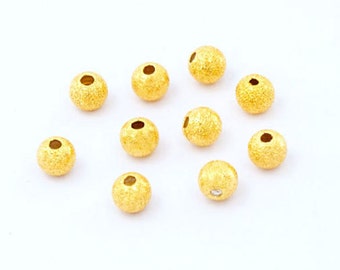 10 of Sterling Silver  24k Vermeil Style Stardust Round Beads 4 mm.  :vm0912