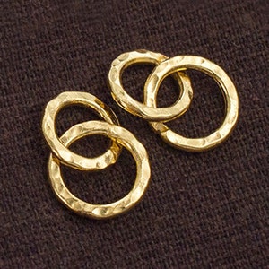 2 of Karen hill tribe Silver  Gold Vermeil Style Double Hammered Circle Rings Charms 10,11.5mm. :vm0789