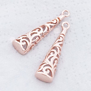 2 of 925 Sterling Silver Rose Gold Vermeil Style Filigree Cone Charms 6x20 mm.  :pg0248