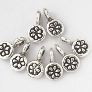 8 of Karen Hill Tribe Silver Daisy Imprint Charms 5 mm. :ka1740