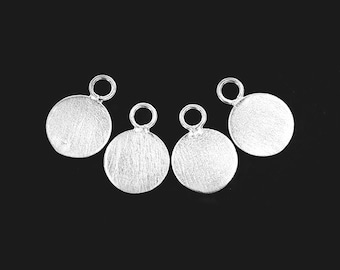 4 of 925 Sterling Silver Round  Disc Tag Charms 8mm. Brushed Finished  :tk0159