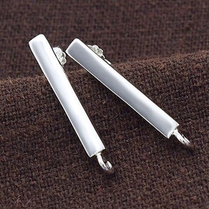 1 pair of 925 Sterling Silver Bar Stud Earrings Post Findings 2.4x20mm. with Opened Loop.  :er0925