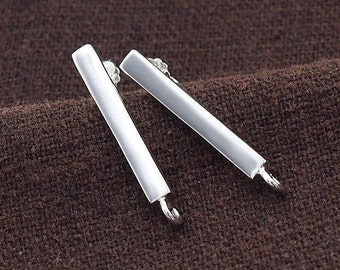 1 pair of 925 Sterling Silver Bar Stud Earrings Post Findings 2.4x20mm. with Opened Loop.  :er0925