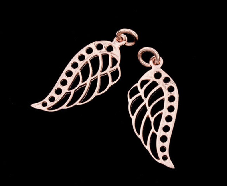 2 of 925 Sterling Silver Rose Gold Vermeil Style Angel Wing Charms 10x22 mm :pg0152