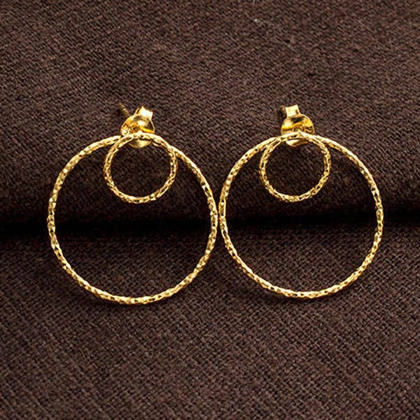 1 Pair of 925 Sterling Silver Gold Vermeil Style Double Circle Ear Jacket Earrings 20 mm. :vm1203