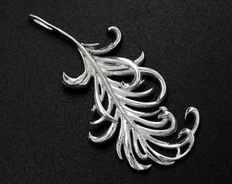 1 of 925 Sterling Silver Feather Pendant 14x30mm. Polish Finished. :tm0053