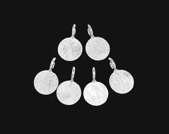 6 of 925 Sterling Silver Round  Disc Tag Charms 6mm. Brushed Finished  :tk0158