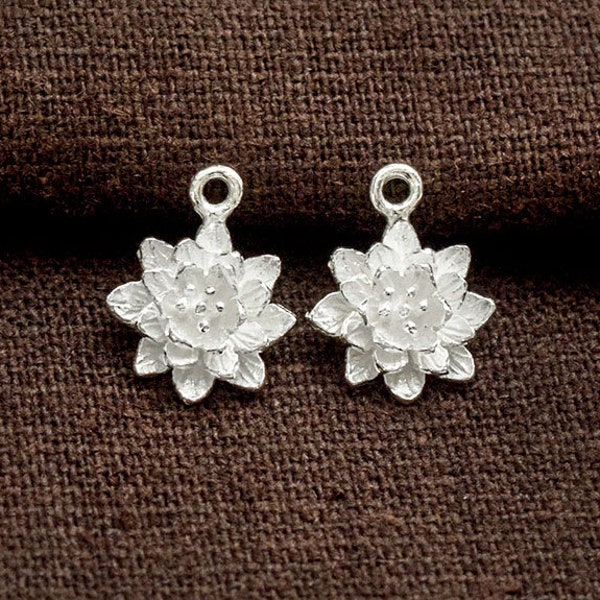 2 of 925 Sterling Silver Flower Charms  11mm. Matte Finish. :tm0198